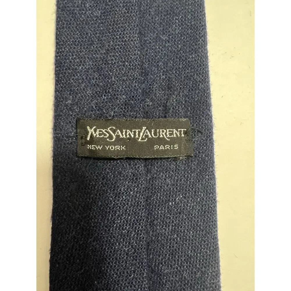 Yves Saint Laurent YSL Blue Neck Tie Wool Blend Made In Italy Mens Vintage